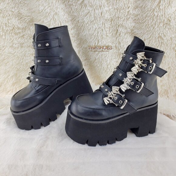 Ashes Bat Buckle 3.5" Platform Goth Punk Boots Restocked - Picture 4 of 12